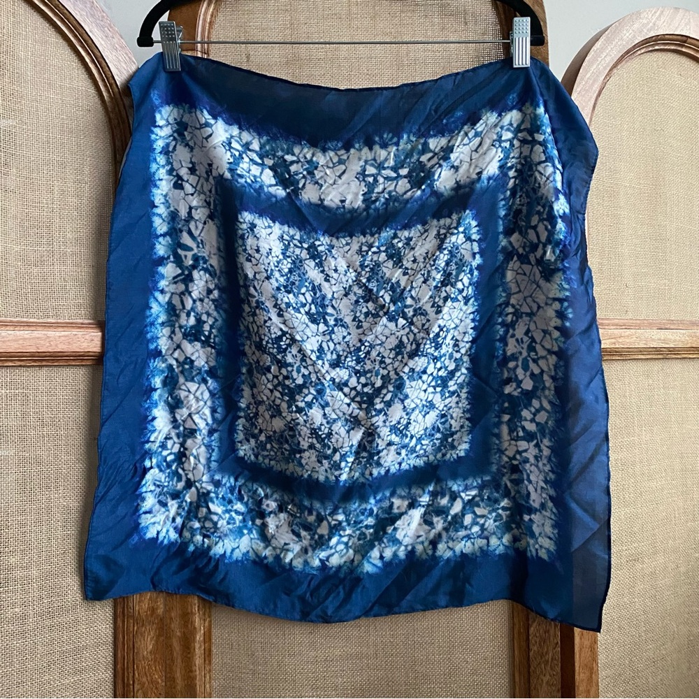 Blue and White Tie-Dye Silk Scarf